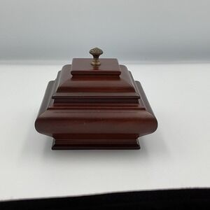 Bombay Wooden Jewelry Music Box Ring‎ Holder Brown Green Velvet Vintage